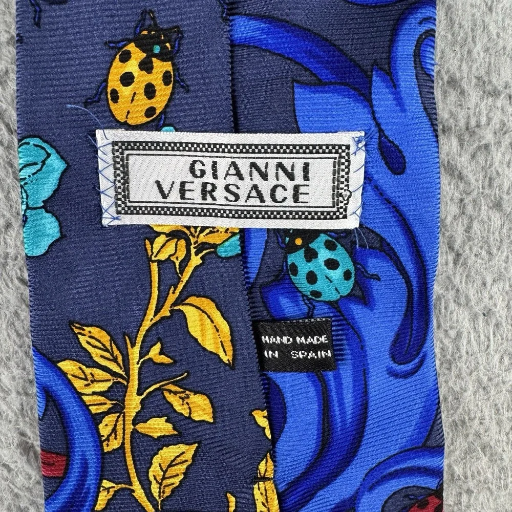 Vintage Gianni‎ Versace Neck Tie Hand Made Spain 100% Silk Ladybug Print Rare